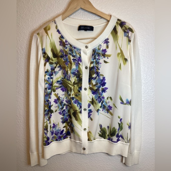 St. John Sweaters - St. John Floral Silk-Blend Cardigan size medium